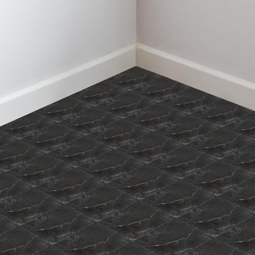 Vkechh PVC Bodenbelag Selbstklebend Vinylboden Quadratisch vinyl bodenbelag selbstklebend rutschfest, wasserfest, schwer entflammbar 2 m²/22 Fliesen, Schwarz Marmor