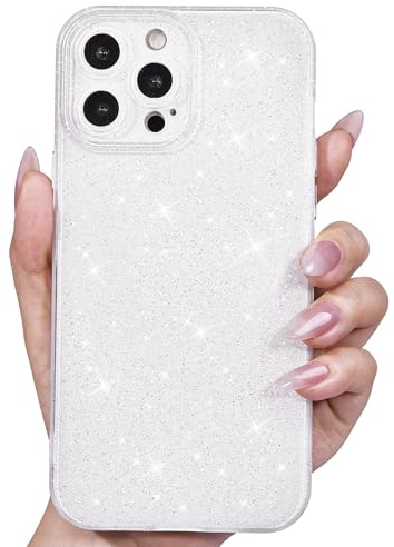 Svanove for iPhone 14 Pro Case Glitter, Sparkly Girly Cute Bling Sparkle Shiny Shimmer Bright Phone Case for Women Girls, Glittery Thin Slim Jelly Soft Silicone Rubber Gel Plastic Cover, White