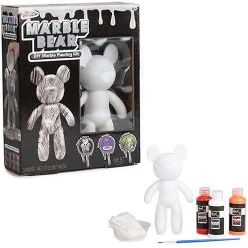 RMS International Grafix Marble Bear Creative DIY Marble Pouring Kit Design/Paint Your Own Bear Childrens Kids Art & Craft 6+ Years (Grey)
