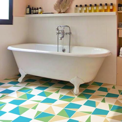 WIQUYBML Carrelage de Salle de Bain en PVC Vert Beige Bleu à Coller sur Les Carreaux de Salle de Bain, Carreaux Auto-adhésifs, Carreaux de Cuisine durables, Carreaux de Sol à décoller et à