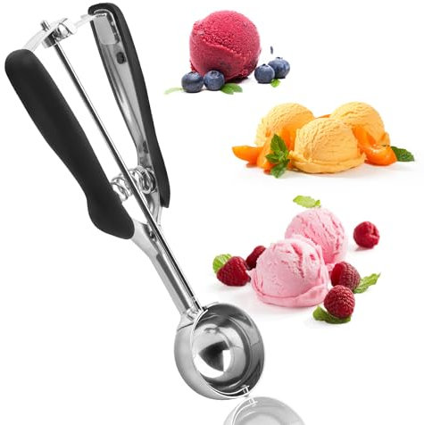 QOUBNIC 5cm Eisportionierer Edelstahl, Eislöffel Portionierer 304 Eisportionierer Edelstahl Eiskugelportionierer mit Auslöser Groß Eiskugelportionierer für Eiscreme Plätzchen Kuchen Teig Obst