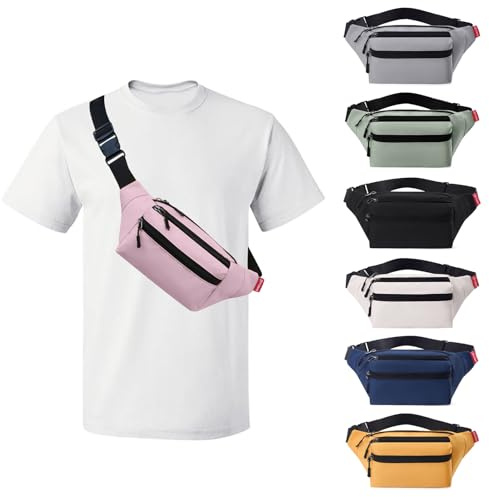 Risipu Sac banane pour homme et femme, sac banane léger et résistant à l'eau avec ceinture réglable et 3 poches zippées, sac banane tendance pour voyage, course, randonnée, cyclisme, rose, 33