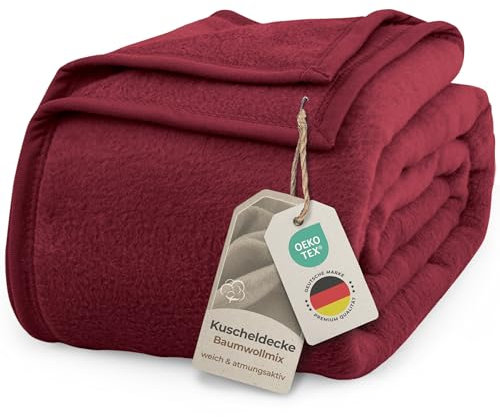 LAYNENBURG Premium Baumwolldecke 150x200 cm - Oeko-TEX 100 - Baumwollmix Kuscheldecke - Decke als Wohndecke, Sofa-Decke & Couchdecke - Wolldecke kuschelig-warm aus Baumwolle (Bordeaux)