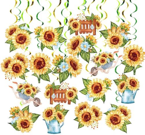 Vsosfiza Sunflower Party Hanging Swirls, 48 Pcs,Rustic Horticulture Garden Party Decoration Sign,Flower Theme Party Supplies For Birthday,Baby Shower, Wedding,Yellow Black Green