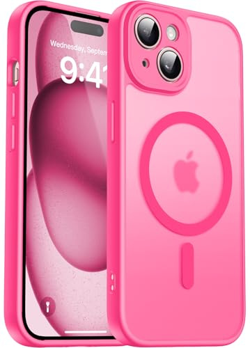 Natiiozie Magnetisch Hülle für iPhone 15, Matt Rosarot | Kompatibel mit MagSafe, Kameraschutz Militärschutz Handyhülle, Stoßfest Kratzfest Schutzhülle Transluzente Rückseite Case