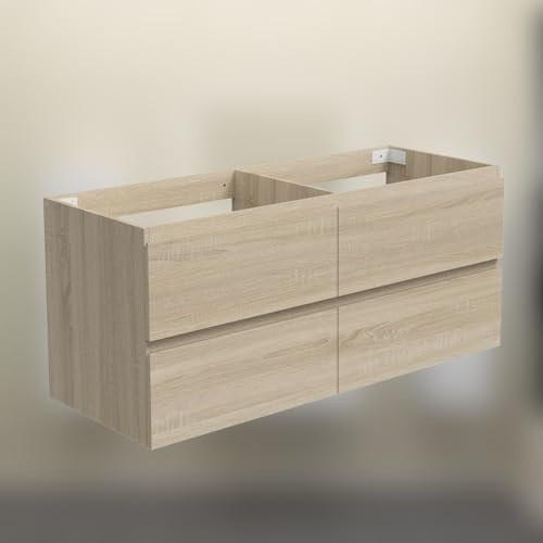 HAPAOSO Meuble sous-Vasque 120 cm, 4 Tiroirs À Fermeture Progressive, Meuble Suspendu Chêne
