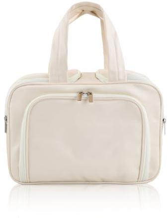 5 en 1 Grande Trousse de Toilette Voyage, 32,5x15x21,5cm, Trousse Maquillage Femme Homme Imperméable PU avec 2 Compartiments Verticaux, Poche Articles Humides et Pinceaux, Bain Sport Camping