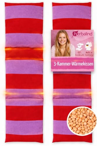 HERBALIND Kirschkernkissen 50x15 cm 3-Kammer STRIP– 630gr Kirschkerne & 100% Baumwolle - Natürliches Wärmekissen Mikrowelle & Backofen – Wärmflasche Handmade in Germany