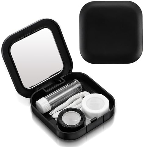 Classicseali 2 Stück Contact Lenses Case,Kontaktlinsen Aufbewahrung,Kontaktlinse Box mit Applikator und Pinzette,Kontaktlinse Zubehör für Reisen, Zuhause, Büro(Schwarz)