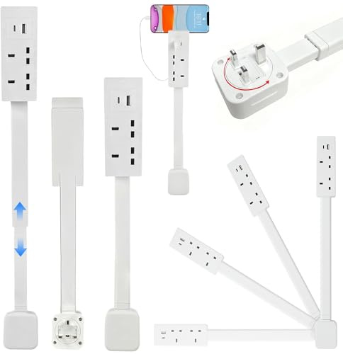 BIZOI Electrical Outlet Extender, Outlet Extender with 2 AC Outlets & Dual Usb Ports (USB-A/USB-C), 180-Degree Rotating Power Socket Extenders, Extends 17-27, Multiple Interface Wall Outlets