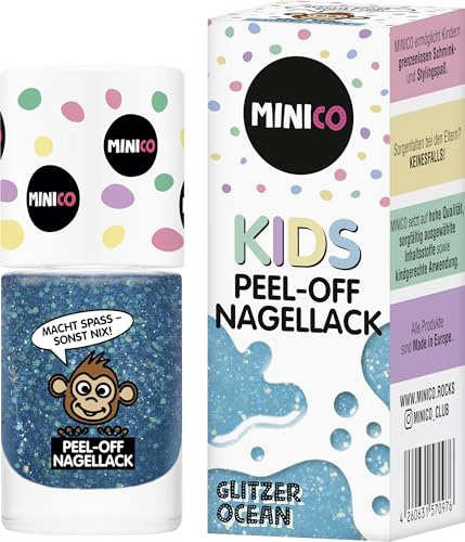 MINICO Premium Kinder Nagellack Glitzer Ocean, 5ml, abziehbar, kindgerecht, wasserbasis, derma-getestet, vegan, peel-off entfernbar