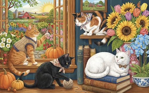 Cats The Windowsill 1000 Piece Jigsaw Puzzle,Stress Relief,Impossible Challenge,Gift Idea,Home Wall Decor,Premium Cardboard,Educational Toy,Adults & Kids 14+ 52x38cm