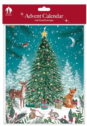 Scenic Christmas Advent Calendar - Xmas Tree & Wildlife Animals Scene 8x9.75