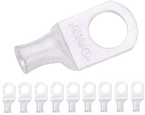 SELTERM 8 AWG (10 mm²) - 3/8 (M10) ⌀ Hole UL Marine Grade Wire Lugs, Battery Cable Ends, Tinned Copper Eyelets, Tubular Ring Terminal Connectors [B10] - 10 Pack