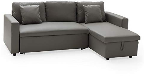 Happy Garden Canapé d'angle Convertible Clark 3 Places en Simili Taupe. Canapé avec méridienne réversible et Coffre de Rangement.
