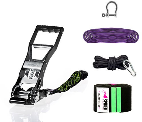 SPIDER SLACKLINE TAS03 - Hummer Kit Ratsche - 1x Hummer Power Ratsche 40 cm Schlinge, 1x Schlinge 1T 3M, 1x 1,5T 12mm Schäkel, 2X Baumschutz XL, 1x Backup kit