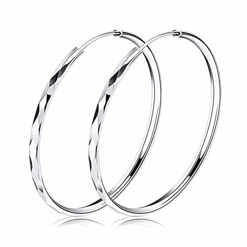 Josfeva Creolen Silber 925 Damen, Silber Ohrringe Kreolen, 40mm Groß Hoop Ring Huggie Kreolen Groß Rund Hängend Klapp-Creolen, Ohrringe Geschliffen Creolen Ohrhänger, Ohrhänger Ohrschmuck für Frauen