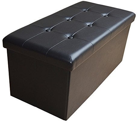 Natsen Sitzbank mit Stauraum Sitzhocker aus Kunstleder, Faltbare Fußbank Sitztruhe, belastbar bis 300kg, 76 * 38 * 38cm,Black