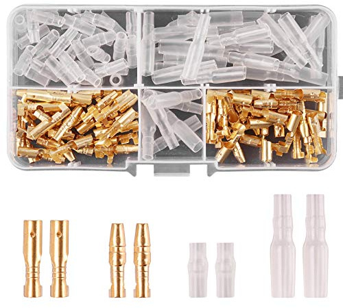 Kinstecks 120PCS 3.5mm Bullet Connectors Kit Brass Bullet Male & Female Wire Terminals Connector with Insulation Cover for Motorcycle Motorbike Car Truck Scooter Boats Electric Instruments