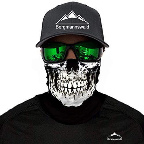 Bergmannswald® Multifunktionstuch - ausgefallene Designs - atmungsaktiv und flexibel - Ideal zum Reisen, Motorrad- und Skifahren (Totenkopf)