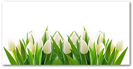 Tulup Glass Picture Wall Art - 100x50cm - Tempered Glass Decoration - Print for Living room Bedroom - Toughened Glass Image - Glass picture Wall Art - White tulips