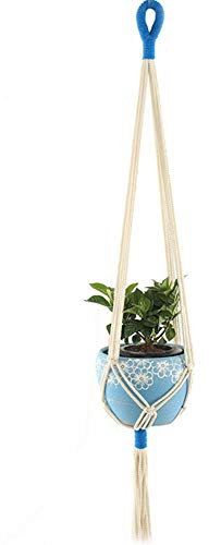 Makramee Blumenampel, Asudaro Baumwollseil Hängeampel, Bunt Blumentopf Hängend Pflanzen Halter Aufhänger Pflanzenhalter Boho Wanddeko für Innen Außen Decken Balkone Wanddekoration,Beige + Blau