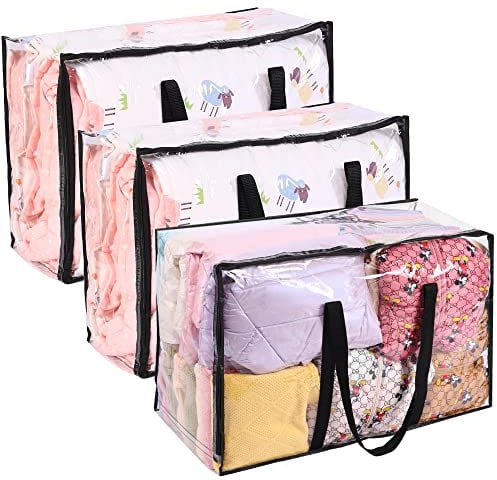 Vieshful 3 Stück Aufbewahrungstasche Löschen 110L Übergroß Kleidertaschen mit Doppelten Reißverschlüssen Robuste Griffe Kleideraufbewahrung Umzugstaschen für Bettdecken und Decken