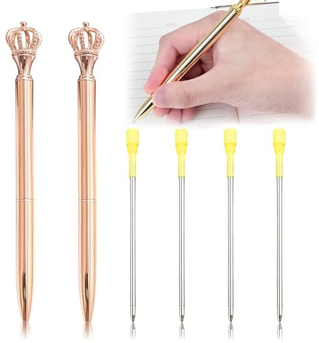 WDEC 2 Stück Roségold Kugelschreiber Kristall Krone Metall Kugelschreiber in Trendigen Farben und 4 Stück Ersatzminen für Büro Haushalt Schule Schreibwaren, Bürozubehör, schwarze Tinte
