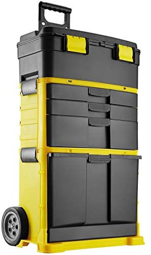 tectake 403596 Trolley per Attrezzi, Officina su Rotelle, Cassa per Montaggio, Tre Cassetti per la Minuteria, Grande Ripiano, Rotelle e Manico Estraibile