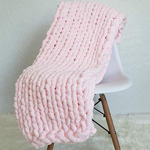 Ledph Chunky Strickdecke, Super Weiche Grobstrick Decke FüR Bett, GemüTlicher Strick Decke, GroßE Strickfolger Chenille, Kuscheldecke Strick FüR Sofa GroßE Gewebte Decke,Rosa,50 * 50 cm