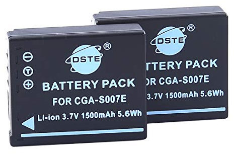 DSTE 2x CGA-S007 Li-ion Battery Compatible for Panasonic DMC-TZ1EB-A DMC-TZ1EB-K DMC-TZ1EB-S DMC-TZ1EF-K Camera as CGA-S007A/1B CGA-S007E CGR-S007E CGR-S007E/1B DMW-BCD10