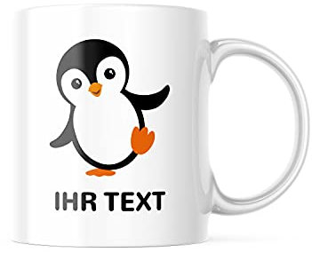 STEMPEL-FABRIK – personalisierte Tasse mit Namen – Kaffeetasse mit Wunschtext individuell gestalten – Geschenk für beste Freundin & Co – Keramiktasse beidseitig bedruckt (330 ml | Pinguin)