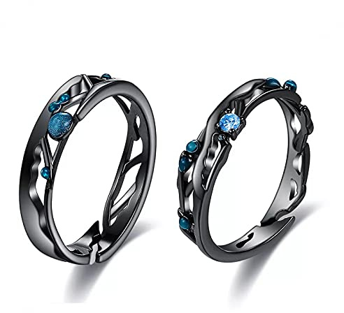 BAJIE Ehering Schwarz Paar Ring Blau Hell Zirkonia Ring 925 Sterling Silber 925 La
