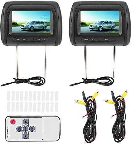 Lecteur de Voiture, 2pcs 7 Pouces Contrôle sans Fil Appui-tête Réglable LCD Lecteur Vidéo MP5 Affichage Noir pour Appui-tête de Voiture Lecteur Dvd Affichage Poggiatesta Auto Lecteur De Voiture Affich