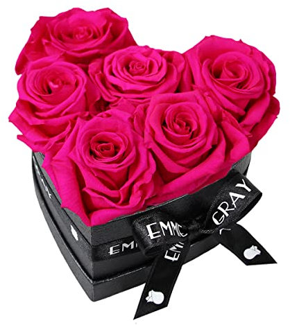 EG EMMIE GRAY Classic Infinity Rosenbox | Herz | Schwarz - Infinity Rosen, bis zu 3 Jahre haltbar, Flowerbox mit konservierten Rosen, Blumenbox (Hot Pink, S)