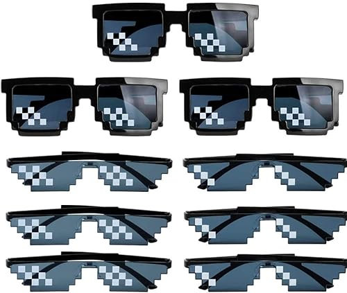 PIQIUQIU 9 Stück Party Sonnenbrille Mosaik Brille Pixel Thug Life Brille Accessoire für Karneval/Fasching Party Cosplay Kostüm Halloween