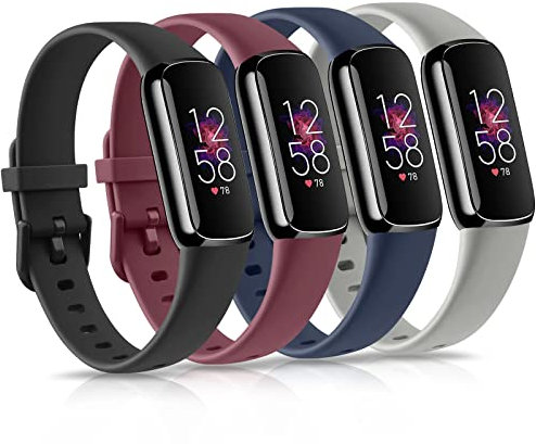 WOOZ [4 Pack] Straps Compatible with Fitbit Luxe Strap, Classic Replacement Soft Silicone Sport Bands Wristband Colorful Band for Luxe Fitness Tracker (4-Pack B,Small)