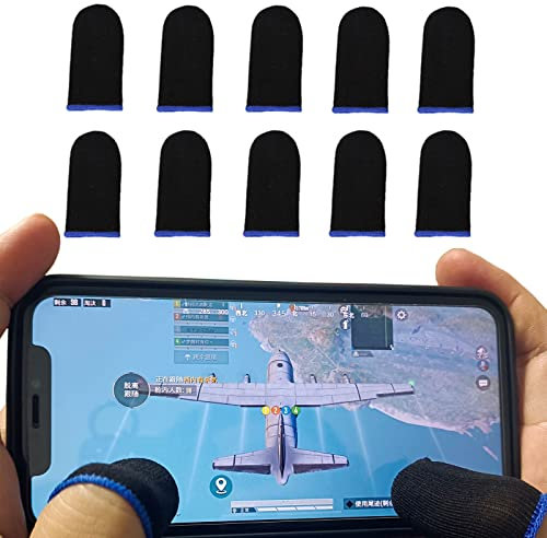 Mebamce 10pcs PUBG Finger Sleeves for Gaming, Breathable Pro Gaming Finger Gloves, Anti-sweat Thumb Sleeves for Mobile Gaming, Touch Screen Finger Sleeves (Blue)