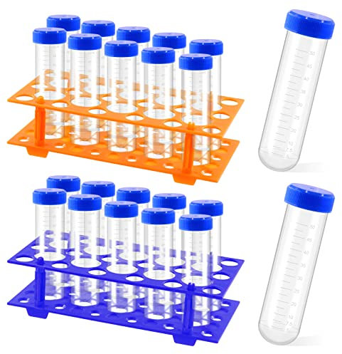Wokape Reagenzglas, 28 Stück, Labor-Zentrifugen-Halter für 10/15/50 ml, 25 Stück 50 ml runde Zentrifugenröhrchen mit abgestufter und Schraubverschluss