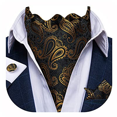 DiBanGu Herren-Manschettenknöpfe, zum Selbstbinden, Jacquard, gewebt, Paisleymuster, Krawatte und Einstecktuch, quadratisch, Gold Schwarz Paisley, Einheitsgröße