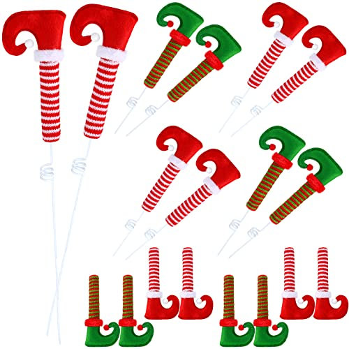 6 Pairs 18 Inch Christmas Elf Legs Tree Ornaments Elf Legs Picks Elf Stuffed Legs Topper Decorations with Fixed Wire Tree Legs Decor Elf Feet Ornaments for Xmas Holiday (Red, Green)