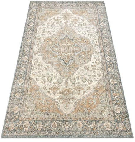 rugsx Wollteppich SOHO OSTA Kollektion 477.01.LA113, 100% Wolle, klassisch, Ornament, Rosette, Oeko-TEX Zertifiziert, grün/beige 80x160 cm