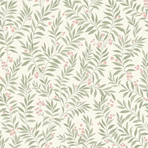 Maison Green Pink Floral Wallpaper Paste The Wall White Vinyl Textured