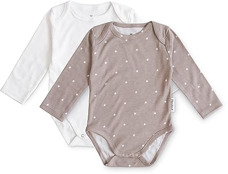 Ehrenkind® Baby-Body 2er Set | 100% Bio-Baumwolle | mit Knöpfen | Standard 100 by OEKO-TEX Body Baby | Baby Body langarm | Weiß + Taupe weiße Sterne Gr. 86/92