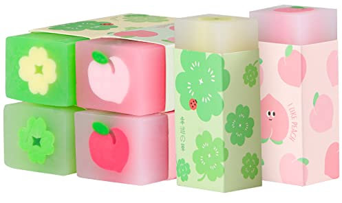 Radiergummi Kinder 6 Stück - Bleistift-Radiergummis Mit Blumen und Obst Muster - Schreibwaren für Zeichnungen, Schule, Büro, Kinder und Künstler