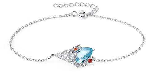 Jewelrypalace Tropfenschliff 2.3ct Echt Blau Topas Rot Granat Armband Damen Silber 925, Armreif mit Stein Blautopas Schmuck Set, Armbänder Mädchen Verstellbar Armreifen für Frauen Geschenk Naturstein