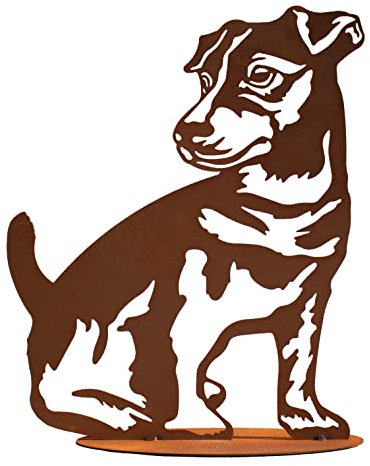 Rostfigur Hund Jack Russell Rocco auf Standplatte - Dekofigur im Rost Design, Gartendeko, Metalldeko