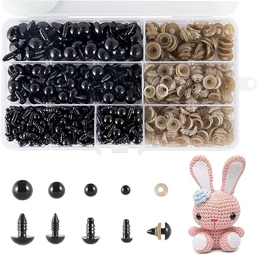 GOTFUN 500 Stück Sicherheitsaugen für Häkeltiere Sicherheit Augen 6-12mm Augen mit Unterlegscheiben für Amigurumi Häkeltiere Kuscheltiere Plüschtiere Puppe Teddyaugen