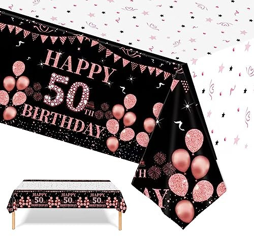 Tischdecke 50 Geburtstag,Roségold Tischdeko Geburtstag Mädchen,137*274cm Tischdecke Party Deko Geburtstagsfeier,Tischdecken Dekoration für 50Geburtstag,Happy 50th Birthday Tischdecken für 50Geburtstag
