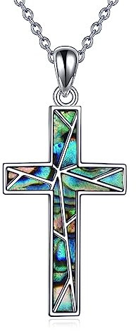 YAFEINI Kreuz Kette für Damen Sterling Silber Kreuz Anhänger Halskette Abalone Muschel Kreuz Schmuck Geschenke für Mädchen Männer (Abalone Muschel)